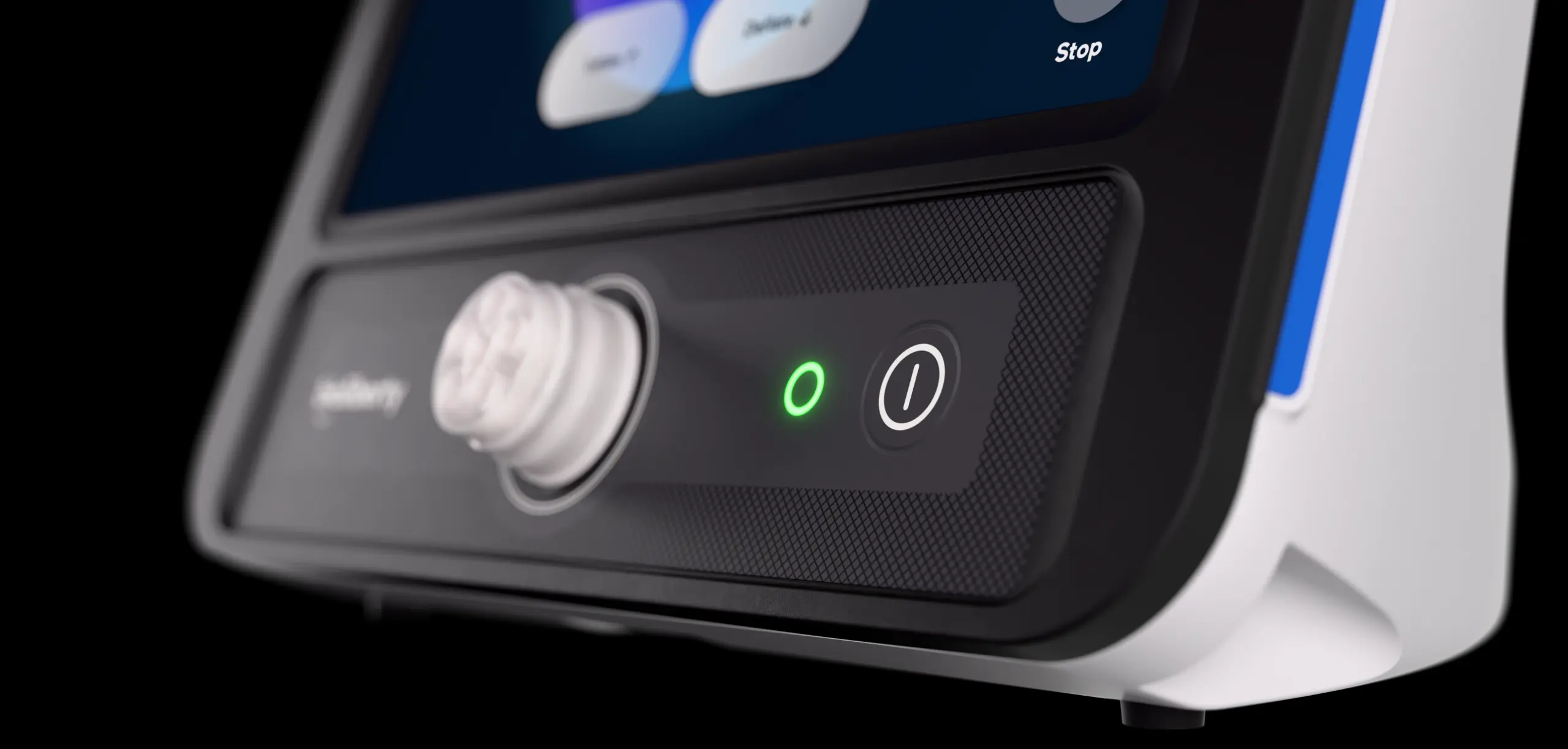 Close up detail of the Lifehub power button and connection