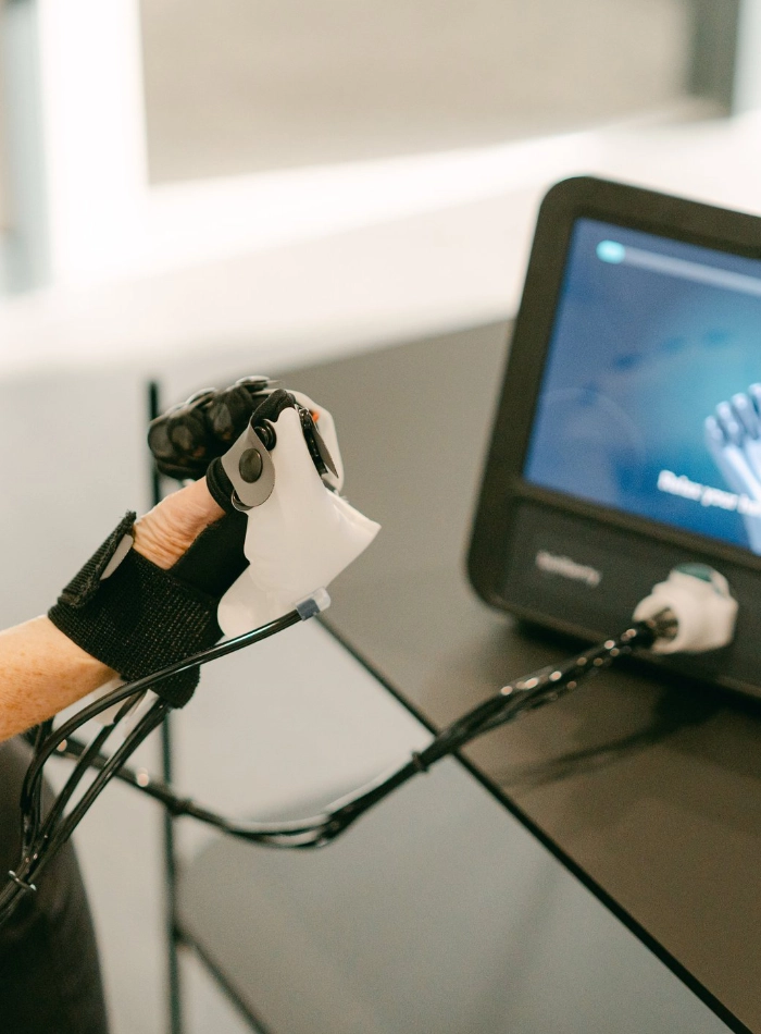 A person using a medical neurotherapy device